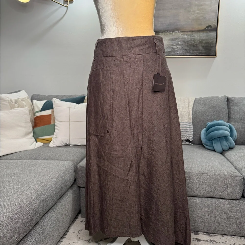 Adolfo Dominguez Brown Maxi A-Line Linen Skirt - Picture 1 of 13